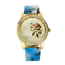 Load image into Gallery viewer, reloj mujer Women Watch Rose Flower Pattern Dial Womens Wrist Watches Leather Graffiti Strap Ladies Clock relogio feminino
