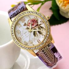 Load image into Gallery viewer, reloj mujer Women Watch Rose Flower Pattern Dial Womens Wrist Watches Leather Graffiti Strap Ladies Clock relogio feminino
