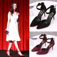 Load image into Gallery viewer, 2020 New Arrival Korean Concise Pointed Toe Office Shoes Women&#39;s Fashion Solid Flock Shallow High Heels Shoes for Wome
