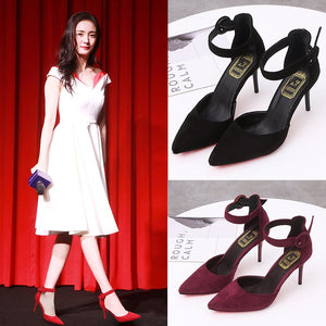 2020 New Arrival Korean Concise Pointed Toe Office Shoes Women's Fashion Solid Flock Shallow High Heels Shoes for Wome