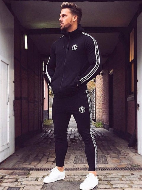 YEMEKE Sport Suit Running Men Clothing Set Gym Sport wear Tracksuit Fitness Body building Men Hoodies+Pants Suit Jogger Men Set