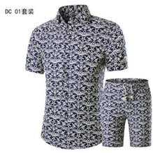 Load image into Gallery viewer, Short Sleeve Polo Shirt 2 Piece Men Set Suit Casual Shorts Camo Golden  Sport Wear Floral Beach Hawaiian Shirt Print Graphic
