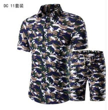 Load image into Gallery viewer, Short Sleeve Polo Shirt 2 Piece Men Set Suit Casual Shorts Camo Golden  Sport Wear Floral Beach Hawaiian Shirt Print Graphic
