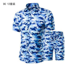 Load image into Gallery viewer, Short Sleeve Polo Shirt 2 Piece Men Set Suit Casual Shorts Camo Golden  Sport Wear Floral Beach Hawaiian Shirt Print Graphic
