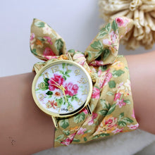 Load image into Gallery viewer, shsby new design Ladies flower cloth wrist watch gold fashion women dress watches  high quality fabric watch sweet girls watch
