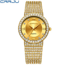 Load image into Gallery viewer, 18K Gold Watch Women Watches CRRJU Women Fashion Watch Ladies Watch Luxury Brand Diamond Quartz Gold Wrist Watch Gifts For Women
