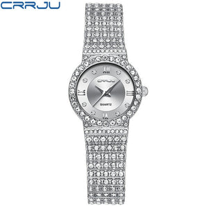 18K Gold Watch Women Watches CRRJU Women Fashion Watch Ladies Watch Luxury Brand Diamond Quartz Gold Wrist Watch Gifts For Women