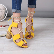 Load image into Gallery viewer, Women Pumps Fashion Heels Lace Up High Sandals For Summer Shoes Gladiator Thick Chaussures Femme  Square Heels Knot rope
