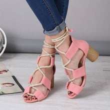 Load image into Gallery viewer, Women Pumps Fashion Heels Lace Up High Sandals For Summer Shoes Gladiator Thick Chaussures Femme  Square Heels Knot rope
