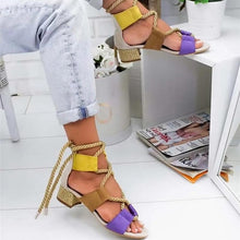 Load image into Gallery viewer, Women Pumps Fashion Heels Lace Up High Sandals For Summer Shoes Gladiator Thick Chaussures Femme  Square Heels Knot rope
