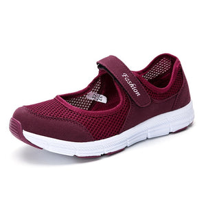 Breathable mesh women sneakers casuals shoes woman flats 2019 flat with hook & loop solid sneakers women shoes zapatos de mujer