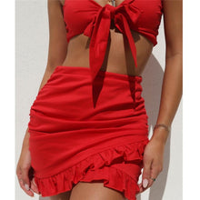 Load image into Gallery viewer, Ruffle Halter Women Clothing Set Sexy Red V Neck Party Outfits Summer Bow Tie Crop Tops Mini Dress Female Two Pieces Clothes Set
