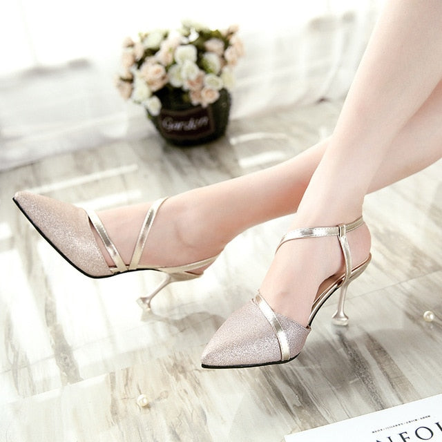 2019 Summer heel High Heels Sandals lady Pumps classics slip on Shoes sexy Women party shoes gold silver Wedding Slingbacks