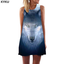 Load image into Gallery viewer, KYKU Wolf Dress Women Forest Office Animal Tank Lightning Beach Black Short Womens Clothing Casual Gothic Large Sizes
