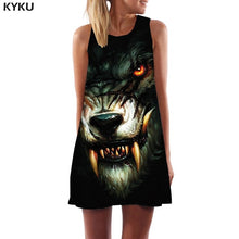 Load image into Gallery viewer, KYKU Wolf Dress Women Forest Office Animal Tank Lightning Beach Black Short Womens Clothing Casual Gothic Large Sizes
