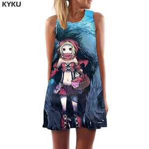 KYKU Wolf Dress Women Forest Office Animal Tank Lightning Beach Black Short Womens Clothing Casual Gothic Large Sizes