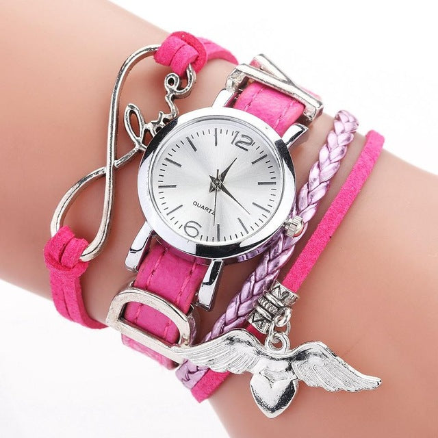 Duoya Brand Watches For Women Luxury Silver Heart Pendant Leather Belt Quartz Clock Ladies Wrist Watch Bracelet Zegarek Damski