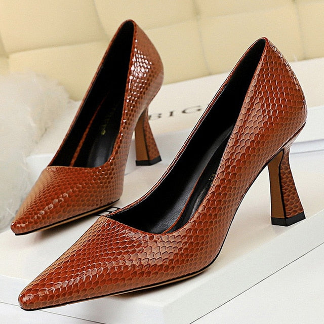 Bigtree Shoes Sexy Kitten Heels Snake Women Pumps Spring Women Shoes High Heels Pointed Party Shoes Red Lady Shoes Plus Size 43