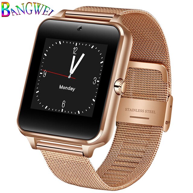 2019 New Bluetooth Smart phone Watch Men Sport Pedometer Fashion Stainless Steel Smart Watch Support SIM TF Card Camera Android