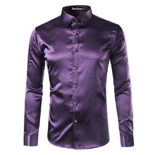 Load image into Gallery viewer, Silk Shirt Men 2017 Satin Smooth Men Solid Tuxedo Shirt Business Chemise Homme Casual Slim Fit Shiny Gold Wedding Dress Shirts
