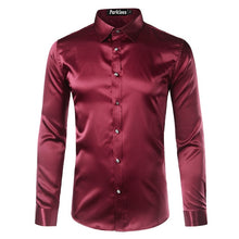 Load image into Gallery viewer, Silk Shirt Men 2017 Satin Smooth Men Solid Tuxedo Shirt Business Chemise Homme Casual Slim Fit Shiny Gold Wedding Dress Shirts
