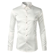 Load image into Gallery viewer, Silk Shirt Men 2017 Satin Smooth Men Solid Tuxedo Shirt Business Chemise Homme Casual Slim Fit Shiny Gold Wedding Dress Shirts
