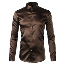 Load image into Gallery viewer, Silk Shirt Men 2017 Satin Smooth Men Solid Tuxedo Shirt Business Chemise Homme Casual Slim Fit Shiny Gold Wedding Dress Shirts
