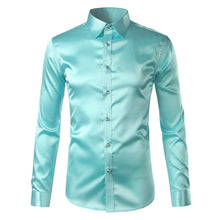 Load image into Gallery viewer, Silk Shirt Men 2017 Satin Smooth Men Solid Tuxedo Shirt Business Chemise Homme Casual Slim Fit Shiny Gold Wedding Dress Shirts
