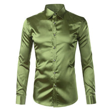 Load image into Gallery viewer, Silk Shirt Men 2017 Satin Smooth Men Solid Tuxedo Shirt Business Chemise Homme Casual Slim Fit Shiny Gold Wedding Dress Shirts
