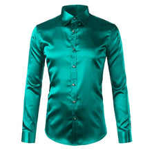 Load image into Gallery viewer, Silk Shirt Men 2017 Satin Smooth Men Solid Tuxedo Shirt Business Chemise Homme Casual Slim Fit Shiny Gold Wedding Dress Shirts
