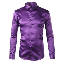 Load image into Gallery viewer, Silk Shirt Men 2017 Satin Smooth Men Solid Tuxedo Shirt Business Chemise Homme Casual Slim Fit Shiny Gold Wedding Dress Shirts
