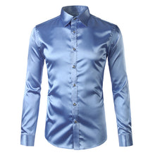 Load image into Gallery viewer, Silk Shirt Men 2017 Satin Smooth Men Solid Tuxedo Shirt Business Chemise Homme Casual Slim Fit Shiny Gold Wedding Dress Shirts
