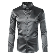 Load image into Gallery viewer, Silk Shirt Men 2017 Satin Smooth Men Solid Tuxedo Shirt Business Chemise Homme Casual Slim Fit Shiny Gold Wedding Dress Shirts
