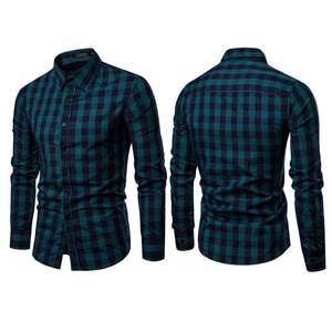 Classic Casual Men's Button Down Slim Fit Long Sleeved Dress Business Shirts Tops Modern S-2XL Slim Plaid Blouse Musle Shape