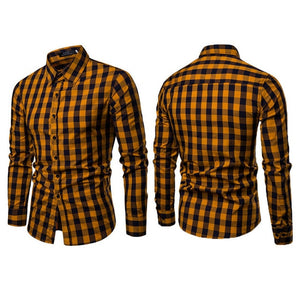 Classic Casual Men's Button Down Slim Fit Long Sleeved Dress Business Shirts Tops Modern S-2XL Slim Plaid Blouse Musle Shape