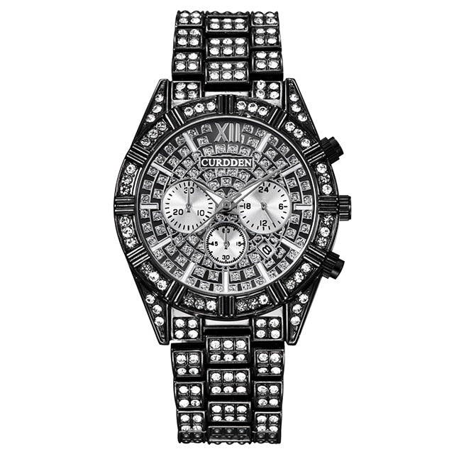 Business Watches For Men Silver Gold Top Brand Luxury Diamond Ice Out Quartz Wrist Watch Man Hip Hop Waterproof Date Clock xfcs