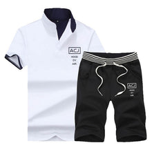 Load image into Gallery viewer, Summer Polo Shirt Mens Short Sleeve Polo + Shorts Suit Male Solid Jersey Breathable 2PC Top Short Set Fitness Sportsuits Set Men
