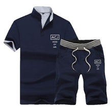 Load image into Gallery viewer, Summer Polo Shirt Mens Short Sleeve Polo + Shorts Suit Male Solid Jersey Breathable 2PC Top Short Set Fitness Sportsuits Set Men
