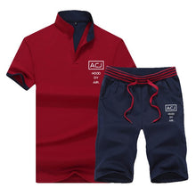 Load image into Gallery viewer, Summer Polo Shirt Mens Short Sleeve Polo + Shorts Suit Male Solid Jersey Breathable 2PC Top Short Set Fitness Sportsuits Set Men
