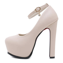 Load image into Gallery viewer, NIUFUNI Women Pumps Wedding Shoes Mary Jane Party Ankle Strap Pumps Platform Ladies Shoes Thick Heeled Black Beige Working Shoes
