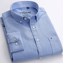 Load image into Gallery viewer, Mens Long Sleeve Solid Oxford Dress Shirt with Left Chest Pocket High-quality Male Casual Regular-fit Tops Button Down Shirts
