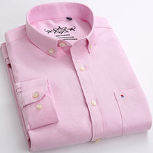 Load image into Gallery viewer, Mens Long Sleeve Solid Oxford Dress Shirt with Left Chest Pocket High-quality Male Casual Regular-fit Tops Button Down Shirts
