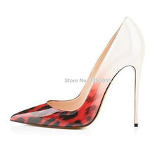 Load image into Gallery viewer, ALMUDENA White Black Snakeskin Leopard Patchwork Pointed Toe Pumps Stiletto Heel Mixed Color Wedding Shoes Party Shoes 12cm Heel
