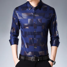 Load image into Gallery viewer, MIACAWOR New Business Casual Shirts Men Fashion Print Slim Fit Dress Shirt Long Sleeve Camisa Masculina Plus Size Clothes C457
