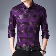Load image into Gallery viewer, MIACAWOR New Business Casual Shirts Men Fashion Print Slim Fit Dress Shirt Long Sleeve Camisa Masculina Plus Size Clothes C457
