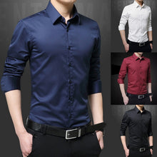 Load image into Gallery viewer, Nueva camisa de manga larga para hombre, camisa de vestir para hombre, camisa de vestir sólida delgada para negocios, camisa de vestir para hombre de primavera y otoño con botón
