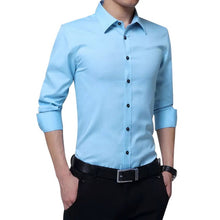 Load image into Gallery viewer, Nueva camisa de manga larga para hombre, camisa de vestir para hombre, camisa de vestir sólida delgada para negocios, camisa de vestir para hombre de primavera y otoño con botón
