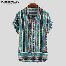 Load image into Gallery viewer, INCERUN estampado de estilo étnico casuales de los hombres, camisa de solapa cuello Streetwear Tops de manga corta 2019 suelta Tropical camisa hawaiana hombres S-5XL
