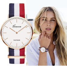 Load image into Gallery viewer, Classic Fashion Stripe Nylon Band Women Watch Top Luxury Brand Men Quartz Wrist Watch Lady Watch Montre Femme Horloge Saat Clock
