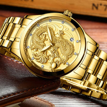Load image into Gallery viewer, 2020 Luxury Business Man Watch Full Steel Waterproof Quartz Wrist Watch Male Clock Fashion Embossed Gold Diamond Dragon Watches
